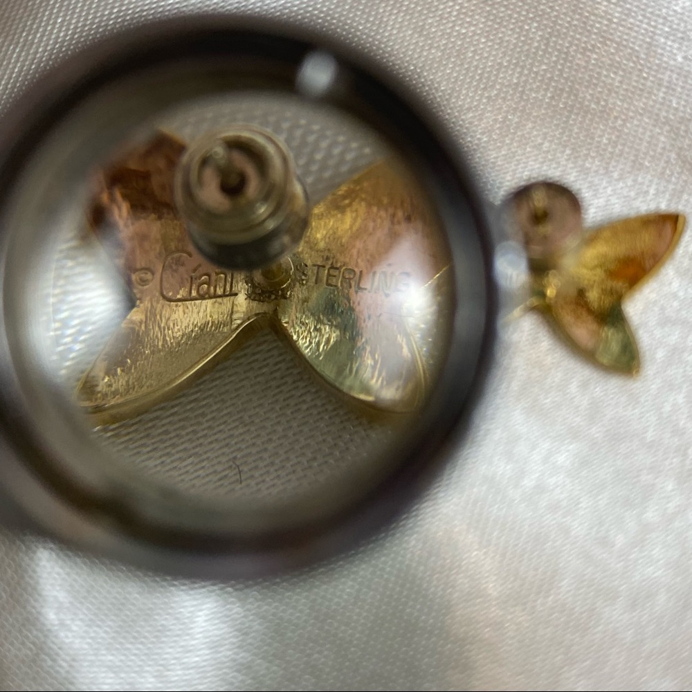 Vintage Sterling Silver Vermeil Butterfly Stud Earrings - Picture 9 of 10